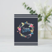Carte Postale cercle floral dynamique girly "Enjoy Life" mots (Debout devant)