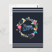 Carte Postale cercle floral dynamique girly "Enjoy Life" mots (Devant / Derrière)