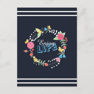 Carte Postale cercle floral dynamique girly "Enjoy Life" mots
