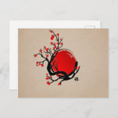 Carte Postale Cercle Zen Enso, Soleil et Rouge Sakura Blossom (Devant / Derrière)