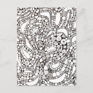 Carte Postale Cercles Carrés Ondulés Abstraits Dessin au Stylo