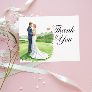 Carte Postale Cérémonie de mariage de golf avec la mariée Merci
