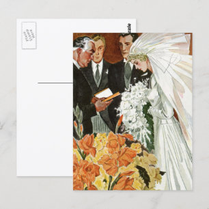 Carte Postale Cérémonie de mariage vintage avec mariée et marié