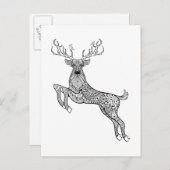 Carte Postale Cerf À Cornes Magique Avec Oiseaux Doodle (Devant / Derrière)