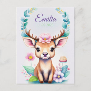 Carte Postale Cerf aux fleurs - Motif enfantin aquarelle