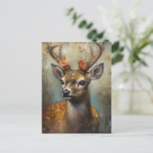 Carte Postale Cerf aux fleurs sur les bois (Debout devant)