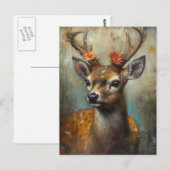 Carte Postale Cerf aux fleurs sur les bois (Devant / Derrière)