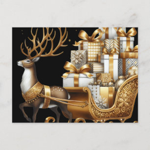 Carte Postale Cerf avec cadeaux de Noël élégant or & noir