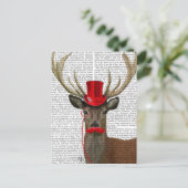 Carte Postale Cerf avec chapeau rouge et moustache (Debout devant)