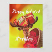 Carte Postale Cerf avec des cadeaux d'anniversaire tardif. (Devant)
