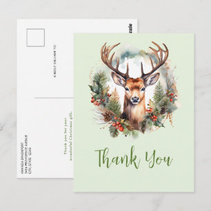 Carte Postale Cerf Brun avec Bois Merci Noël Rustique