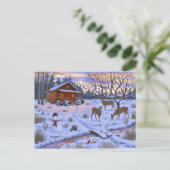 Carte Postale Cerf Cabine D'Hiver Dans La Scène De Noël De Neige (Debout devant)