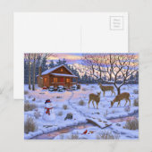 Carte Postale Cerf Cabine D'Hiver Dans La Scène De Noël De Neige (Devant / Derrière)