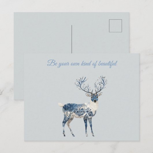 Carte Postale Cerf Chic Bleu Blanc (Devant / Derrière)