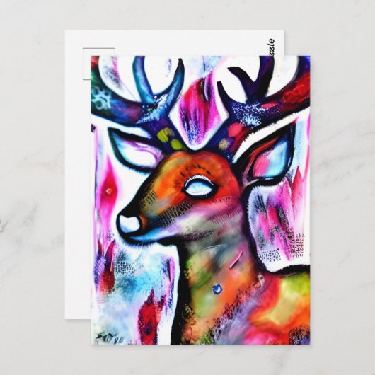 Carte Postale Cerf coloré (Devant / Derrière)