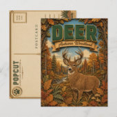 Carte Postale Cerf Daim Automne Forêt POPCUT (Devant / Derrière)