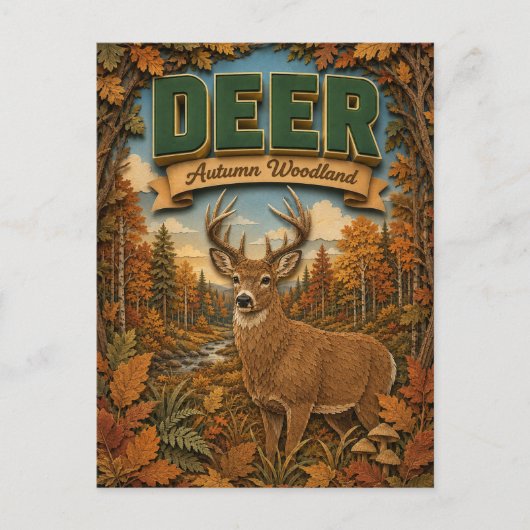 Carte Postale Cerf Daim Automne Forêt POPCUT (Devant)