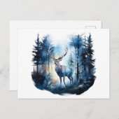 Carte Postale Cerf dans la forêt d'hiver (Devant / Derrière)