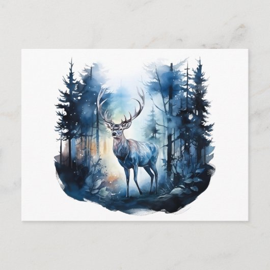 Carte Postale Cerf dans la forêt d'hiver (Devant)