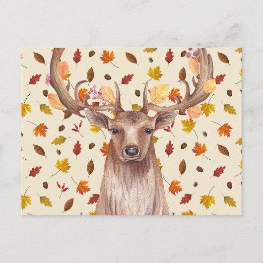 Carte Postale Cerf d'automne à l'aquarelle (Devant)