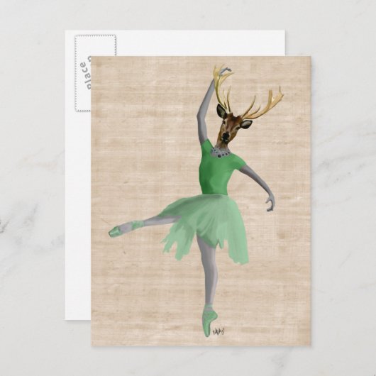 Carte Postale Cerf de ballet en vert 2 (Devant / Derrière)