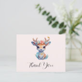 Carte Postale Cerf de Bébé mignon avec Antlers et Fleurs Merci (Debout devant)