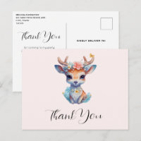 Cerf de Bébé mignon avec Antlers et Fleurs Merci