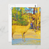 Carte Postale Cerf de couleur moutarde avec bleu clair (Devant / Derrière)