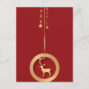 Carte Postale Cerf de Noël doré Élégant Hivernal Festif
