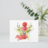 Carte Postale Cerf d'hiver aquarelle adorable étoile dorée (Debout devant)
