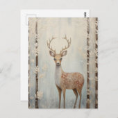 Carte Postale Cerf d'hiver en forêt (Devant / Derrière)