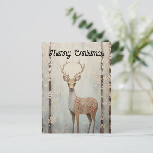 Carte Postale Cerf d'hiver en forêt Joyeux Noël (Debout devant)