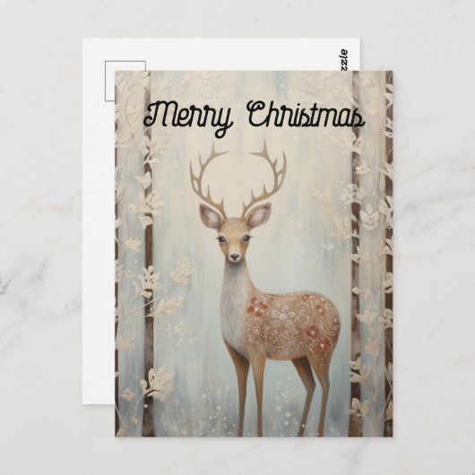 Carte Postale Cerf d'hiver en forêt Joyeux Noël (Devant / Derrière)