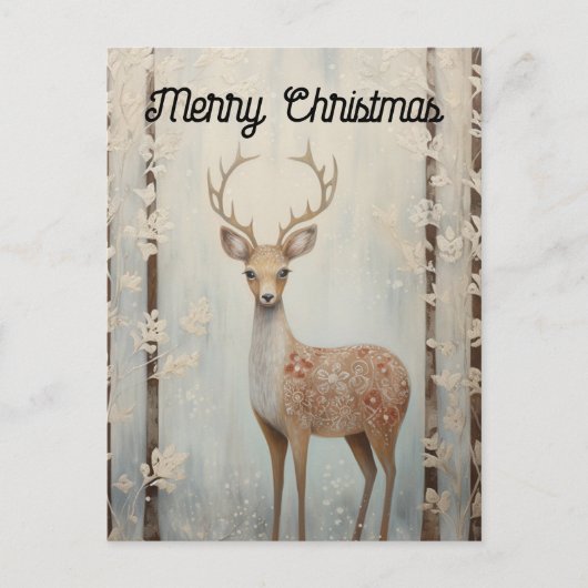 Carte Postale Cerf d'hiver en forêt Joyeux Noël (Devant)