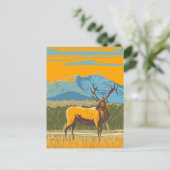 Carte Postale Cerf d'illustration jaune (Debout devant)