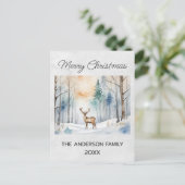 Carte Postale Cerf en forêt neigeuse Arbres de Noël Aquarelle (Debout devant)