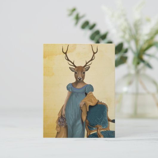 Carte Postale Cerf En Robe Bleue 2 (Debout devant)