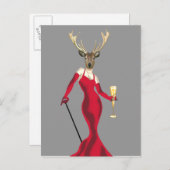 Carte Postale Cerf glamour en rouge (Devant / Derrière)