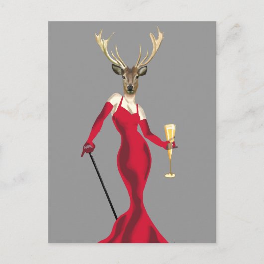 Carte Postale Cerf glamour en rouge (Devant)