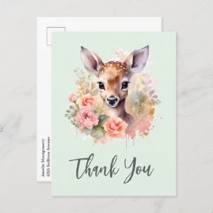 Carte Postale Cerf Migné Entouré De Merci Rose