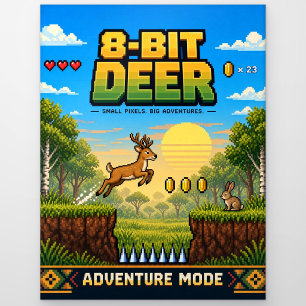 Carte Postale Cerf, Pixel Art 8 Bits Rétro