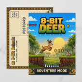 Carte Postale Cerf, Pixel Art 8 Bits Rétro (Devant / Derrière)