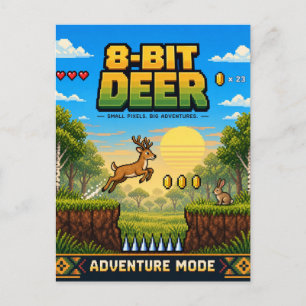Carte Postale Cerf, Pixel Art 8 Bits Rétro