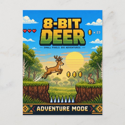 Carte Postale Cerf, Pixel Art 8 Bits Rétro (Devant)