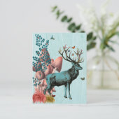Carte Postale Cerf Turquoise dans la Forêt de Champignons 2 (Debout devant)