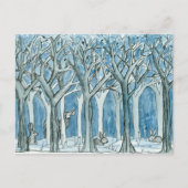 Carte Postale Cerfs lapins Forêt Animaux Faune Hiver (Devant)
