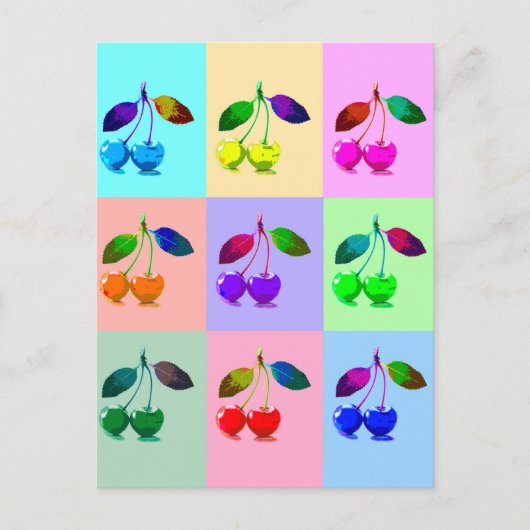 Carte Postale Cerises colorées - Pop Art (Devant)