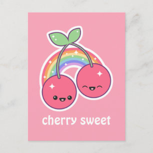 Carte Postale Cerises d'arc-en-ciel de Kawaii
