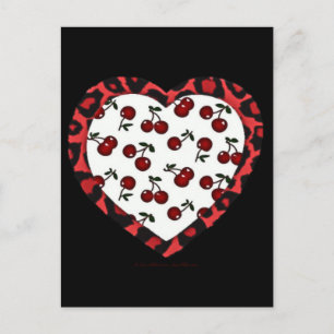 Carte Postale Cerises RAB Empreinte de léopard Heart Rockabilly