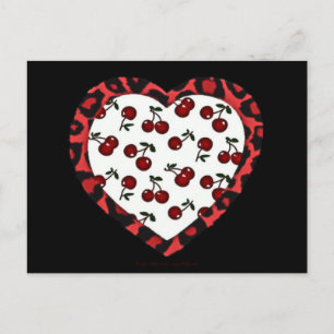 Carte Postale Cerises Rockabilly RAB Impression Léopard Coeur